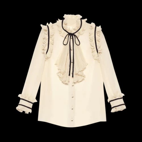 Gucci Pleat Trimmed Silk-Chiffon Blouse 'Multicolor'