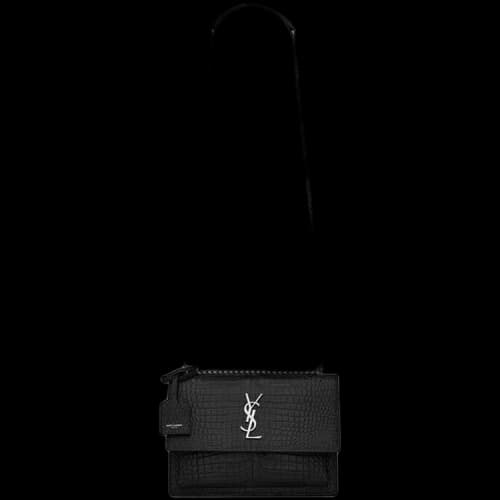 Saint Laurent Sunset Croc Effect Shoulder Bag 'Black'