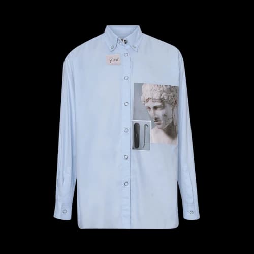Burberry Press-Stud Collar Montage Print Oversized Shirt 'Pale Blue'
