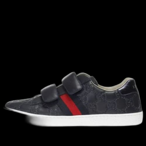 (GS) Gucci Leather Sneaker With Web 'Black'