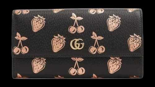 Gucci Strawberry Cherry GG Long Wallet Black Rose Gold