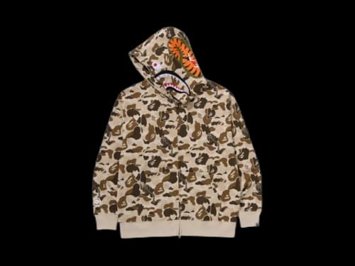 BAPE x Def Jam Camo Shark Relaxed Fit Full Zip Hoodie (FW25) Beige