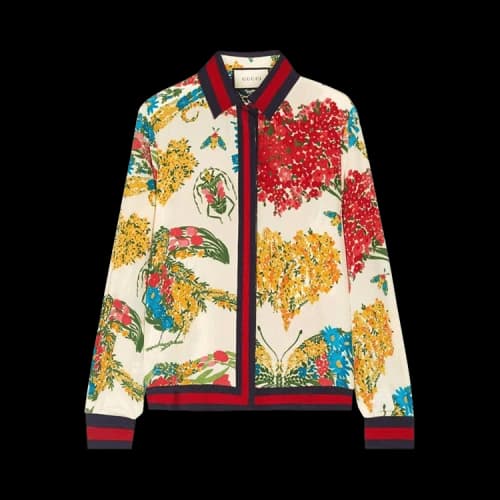 Gucci Corsage Printed Shirt With Brooch 'Pink'