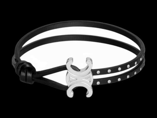Celine Bracelet In Brass with Rhodium Finish Triomphe Stud Clasp Black/Silver