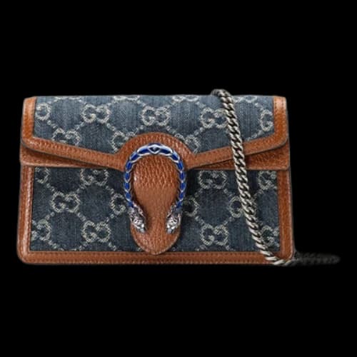 Gucci Dionysus Logo Denim Messenger Bag Gray Blue / Brown Retro (Women's)