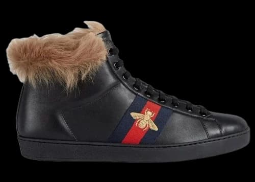 Gucci Ace Stripe High-Top Black Fur