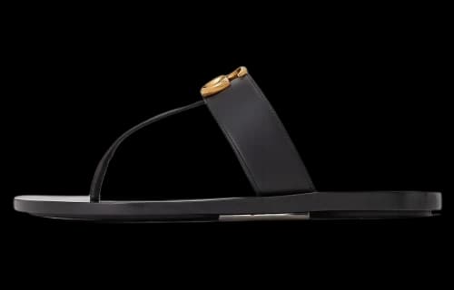 Gucci Double G Thong Sandal Black Leather