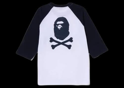 BAPE Crossbone Emblem Raglan 3/4 Sleeve Tee White Navy