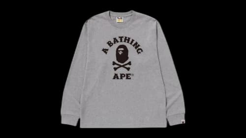 BAPE Ape Crossbone College L/S Tee Gray