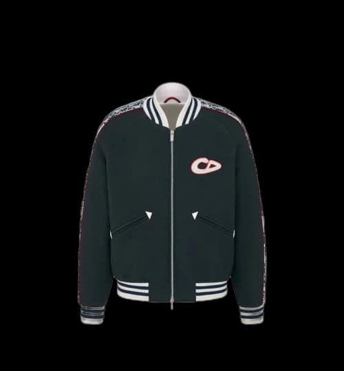 Dior x KAWS Varsity Jacket Blue Virgin Wool Jersey