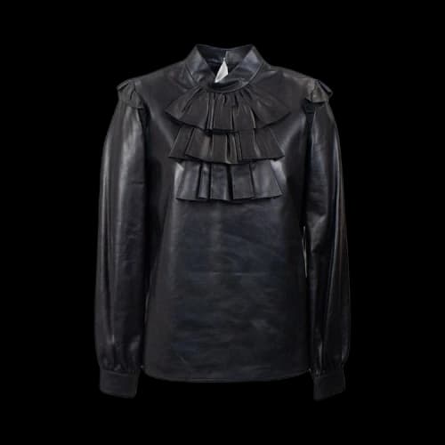Saint Laurent Leather Ruffled Blouse 'Black'