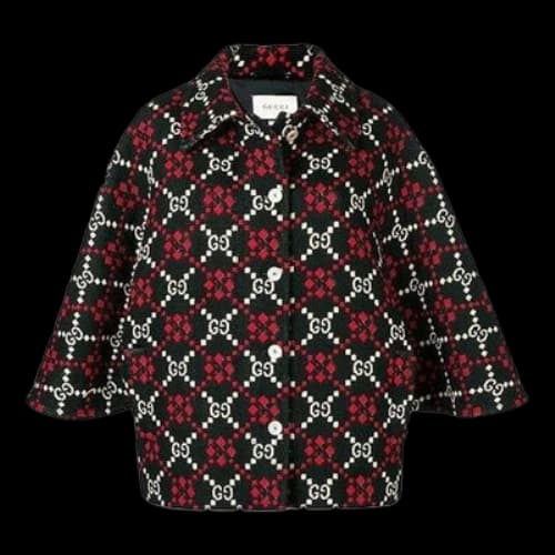 Gucci GG Diamond Wool Cape Coat 'Red Black' (Women's)