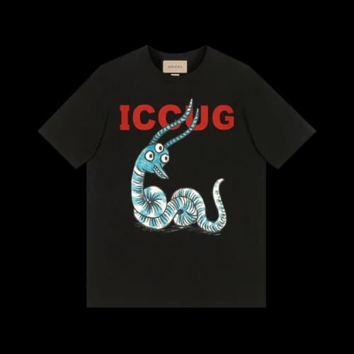 Gucci T-Shirt With Iccug Animal Print By Freya Hartas 'Black/Multicolor'