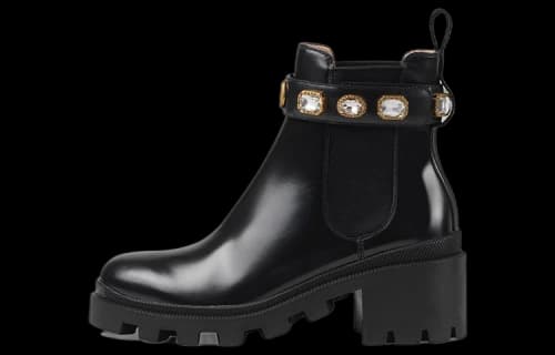 Gucci Crystal Belt 60mm Ankle Boot Black Leather