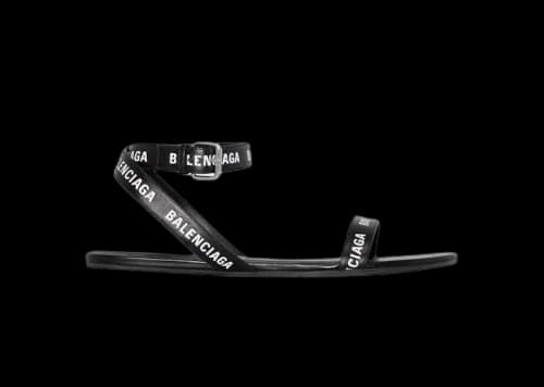Balenciaga Black Logo Print Sandals Black Leather