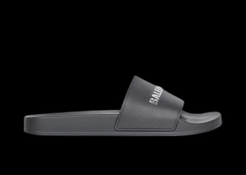 Balenciaga Pool Slides Black Chrome Logo
