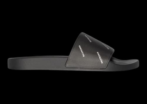 Balenciaga Pool Slides Repeat Logo Black White