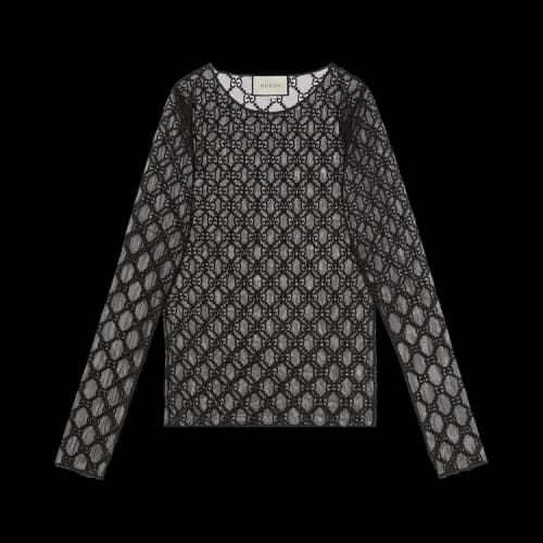 Gucci GG Embroidered Tulle T-Shirt 'Black'
