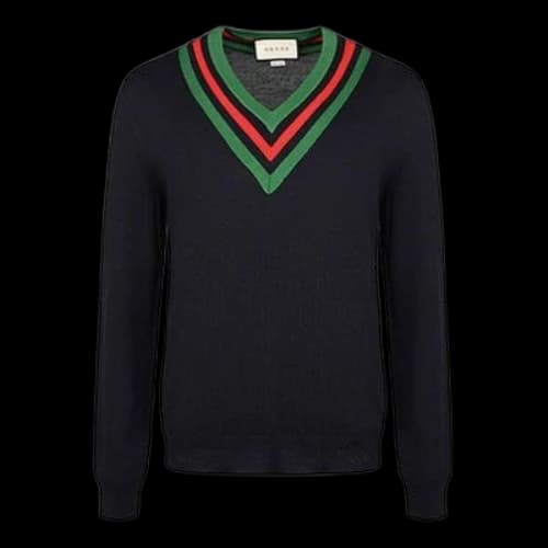 Gucci Wool Web V-Neck Sweater 'Blue'