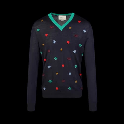 Gucci Symbol V Neck Sweater 'Blue'