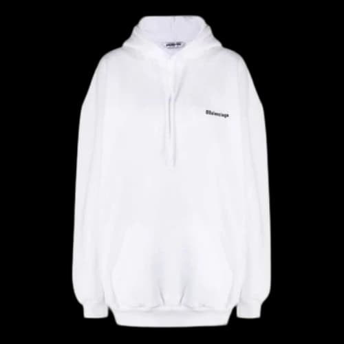Balenciaga SS21 Small Label Logo Cotton Hoodie White (Women's)