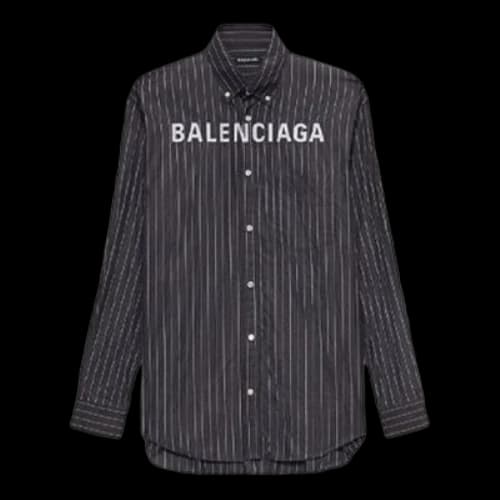 Balenciaga Chest Logo Pinstriped Logo Buttoned Shirt 'Black'
