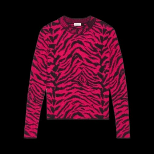 Saint Laurent Zebra Intarsia Sweater 'Fuchsia/Black'