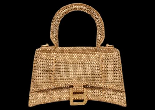 Balenciaga Hourglass XS Handbag With Rhinestones Gold