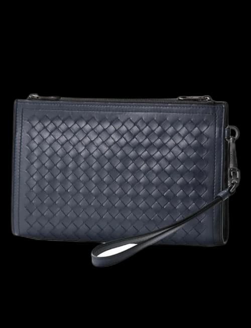 Bottega Veneta Bi-color Plain Leather Folding Wallet Black