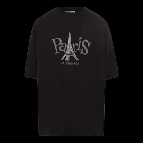 Balenciaga Unisex Paris Printing Round-neck Black