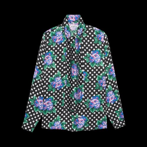 Balenciaga Floral Polka Dot Scarf Blouse 'Black'