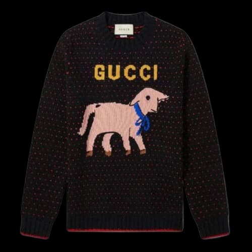 Gucci Lamb Pattern Crewneck Knitted Long Sleeve Sweater For Men Black