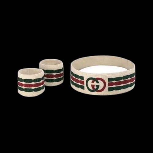 Gucci Headband And Wristcuffs With Interlocking G Stripe 'Ivory/Dark Green'