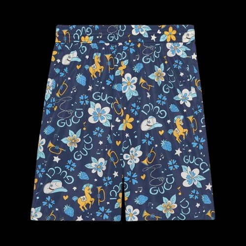 Gucci Retro Flower And Pony Print Waterproof Nylon Shorts 'Blue'