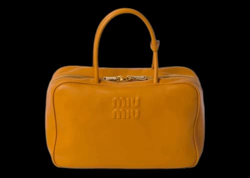 Miu Leather Top Handle Pomegranate Yellow
