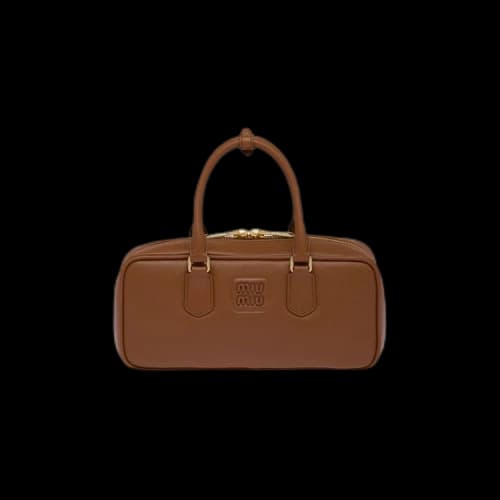 Miu Leather Top Handle Bag 'Cognac'