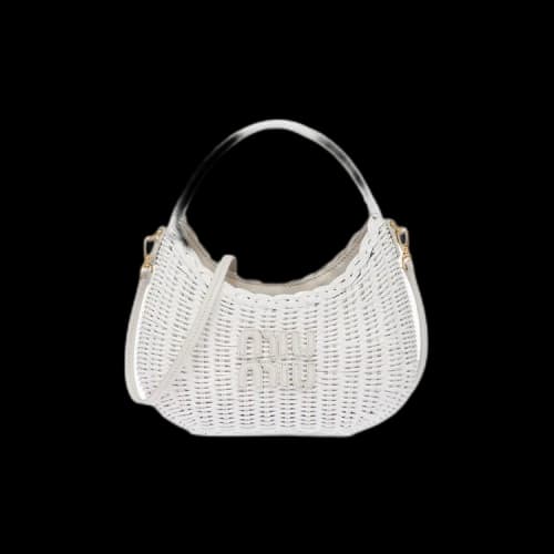Miu Wander Wicker Hobo Bag 'White'