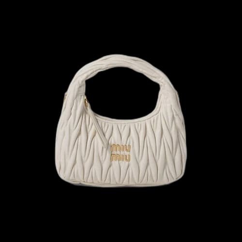 Miu Wander Matelassé Nappa Leather Hobo Bag 'White'