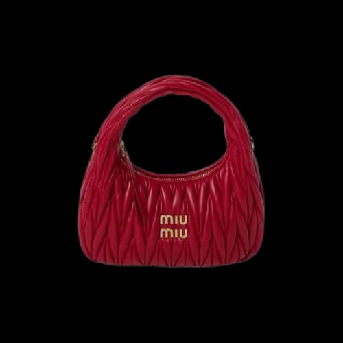 Miu Wander Matelassé Nappa Leather Hobo Bag 'Red'