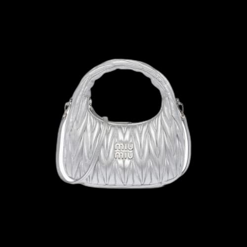 Miu Matelassé Nappa Leather Hobo Mini Bag 'Argento'
