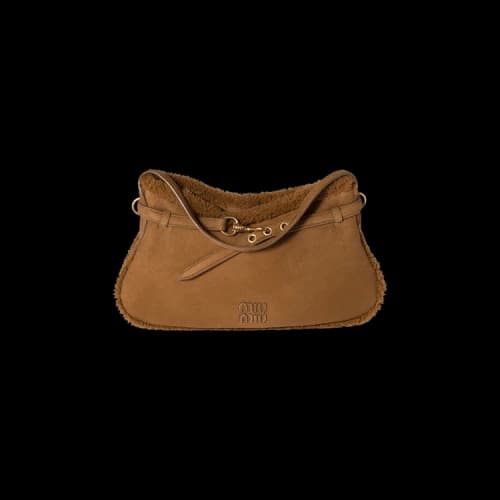 Miu Sacca Camoscio Shearling Handbag 'Cacao'