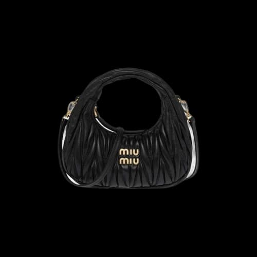 Miu Matelassé Nappa Leather Hobo Mini Bag 'Black'