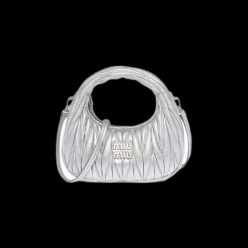 Miu Matelassé Nappa Leather Hobo Mini Bag 'Argento'