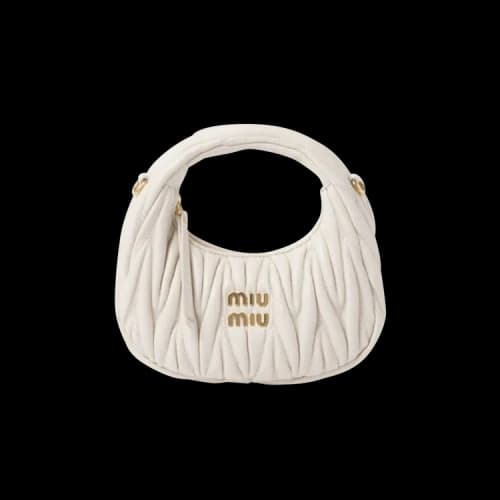 Miu Matelasse Mini Hobo Bag 'White'