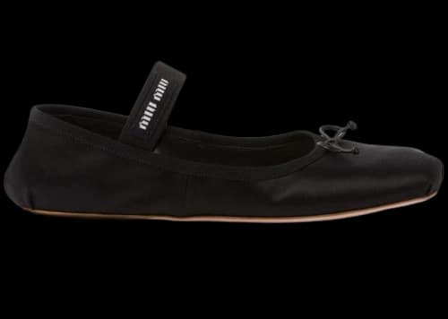 Miu Satin Ballerinas Black Gum (Women's)