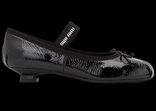 Miu Crinkled Leather Ballerinas Pumps Black (Women's)