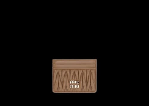 Miu Matelasse Nappa Leather Card Holder Caramel