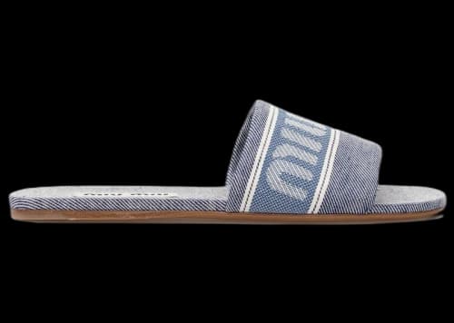 Miu Logo Jacquard Slides Blue Denim (Women's)