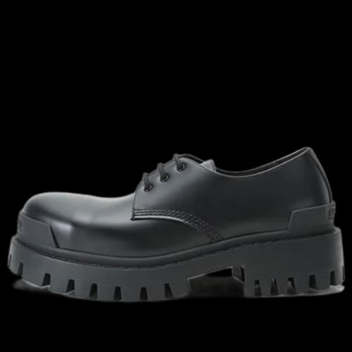 Balenciaga Cowhide Lacing Thick Sole Casual Leather Shoes Black
