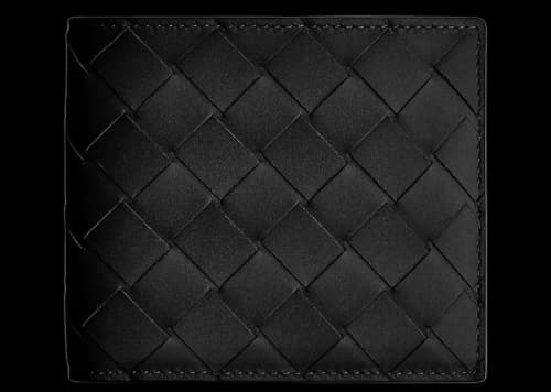 Bottega Veneta Intrecciato Bi-Fold Coin Purse Wallet Black/Blue